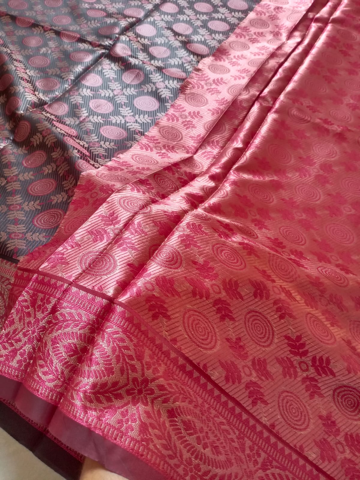 Rose Pink & Black Tangail Kanjivaram Saree